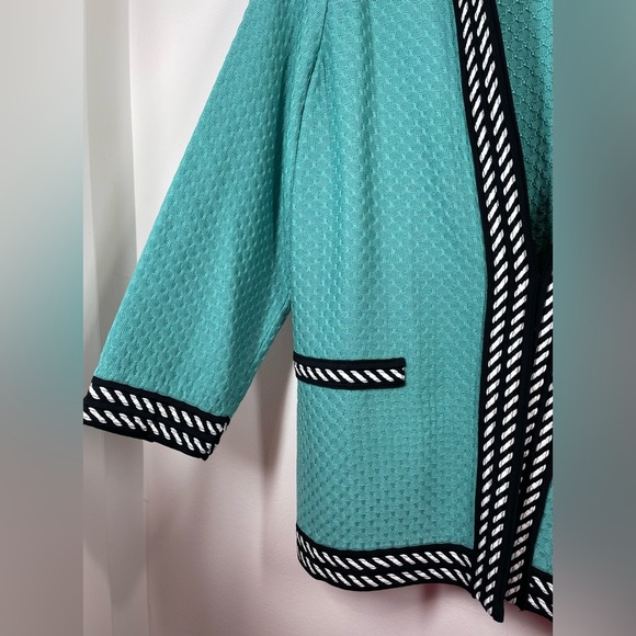 NWOT MING WANG Women’s Turquoise Black and White Knit Cardigan Size Medium - Picture 2 of 5